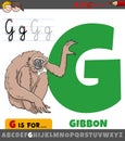 Letter G from alphabet with cartoon gibbon ape