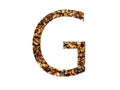 Letter G of the alphabet made with brown wood chips Royalty Free Stock Photo