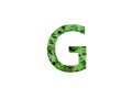 Letter G of the alphabet made with green leaf of geranium