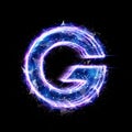Letter G blue hologram isolate on a black background. 3D render, 3D illustration Royalty Free Stock Photo