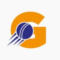 Letter G Cricket Logo Concept With Moving Cricket Ball Icon. Cricket Sports Logotype Symbol Vector Template Royalty Free Stock Photo