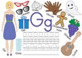 Letter G. English alphabet. Writing practice. Educational game Royalty Free Stock Photo