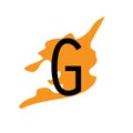 Letter G with illustration of orange color backing