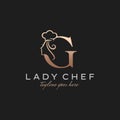 Letter G Lady Chef, Initial Beauty Cook Logo Design Vector