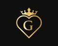 Letter G Logo With Crown and Love Shape. Heart Letter G Logo Design, Gold, Beauty, Fashion, Cosmetics Business, Spa, Salons, And Royalty Free Stock Photo