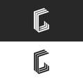 Letter G logo monogram set black and white perspective geometric shape together GGG symbol, 3D technology typography design