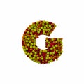 Letter G made of brown woolen balls, isolated on white, 3d renderi