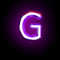 Letter G of neon purple shining font isolated on black - 3D illustration of symbols