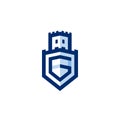 Letter A G on shield logo in castle shape logo gram icon for protection guard and security