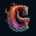 Letter G using typography style of realistic octopus