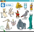 Letter g words educational set with cartoon characters Royalty Free Stock Photo