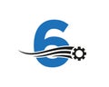 Letter 6 Gear Cogwheel Logo. Automotive Industrial Icon, Gear Logo, Car Repair Symbol