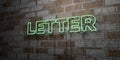 LETTER - Glowing Neon Sign on stonework wall - 3D rendered royalty free stock illustration