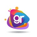 Letter GR logo with colorful splash background, letter combination logo design for creative industry, web, business and company