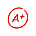 A+ letter grade, A plus illustration, excellent test score Royalty Free Stock Photo