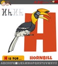 Letter H from alphabet with cartoon hornbill bird