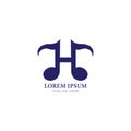 Letter H Alphabet Music Logo Design. Initial and Musical Note, Quaver, Eighth Notes logo concept. Monogram Lettermark Logotype. Royalty Free Stock Photo