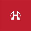 Letter H Alphabet Music Logo Design isolated on Red color background. Initial and Musical Note, Quaver, Eighth Notes logo concept Royalty Free Stock Photo