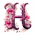 Floral Letter H: Classicism Design With Pink Blooming Flowers