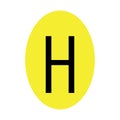 The letter H is black in color with a yellow ellipse frame