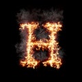 Letter H burning in fire with smoke, digital art isolated on black background, a letter from alphabet set Royalty Free Stock Photo