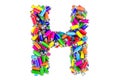 Letter H from colored spray paint cans, 3D rendering Royalty Free Stock Photo