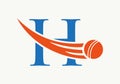 Letter H Cricket Logo Concept With Ball Icon For Cricket Club Symbol Vector Template. Cricketer Sign