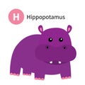 Letter H. Hippopotamus. Behemoth river-horse. Zoo animal alphabet. English abc with cute cartoon kawaii funny baby animals. Royalty Free Stock Photo