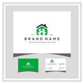 letter H home leaf logo design and business card vector Royalty Free Stock Photo