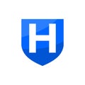 Letter H inside a blue shield. good for any business related to security or defense company