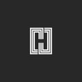 Letter H logo monogram negative space stylish typography design element. Black and white lines initial emblem mockup