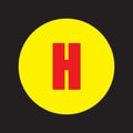 Letter H with red impact font in yellow circle