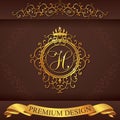 Letter H. Luxury Logo template flourishes calligraphic elegant ornament lines. Business sign, identity for Restaurant, Royalty, Bo