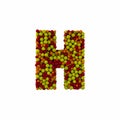 Letter H made of brown woolen balls, isolated on white, 3d renderi