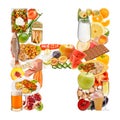 Letter H made of food