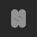 Letter H or N logo monogram parallel lines creative design rounded geometric shapes, hipster initial typography design element