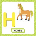 Letter H uppercase with cute cartoon horse or pony isolated on white background. Funny colorful flashcard Zoo and animals