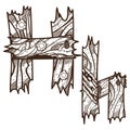 Letter H from wooden planks. Vector alphabet. Picture for coloring
