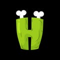 Letter H zombie font. Monster alphabet. Bones and brains lettering. Green Terrible ABC sign