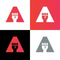 Letter A and hands clenched logo, fist and alphabet A icon, revolution or protest symbol - Vector