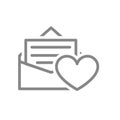 Letter with heart line icon. Customer feedback, user approvement, online message symbol