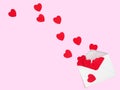 Letter with hearts at pink background. Saint Valentine`s day