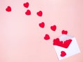 Letter with hearts at pink colorful background. Saint Valentine`s day