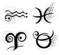 Letter Horoscope or zodiac symbol are Aquarius Pisces Aries and Royalty Free Stock Photo