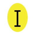 The letter I is black in color with a yellow ellipse frame