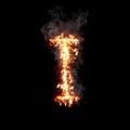 Letter I burning in fire with smoke, digital art isolated on black background, a letter from alphabet set Royalty Free Stock Photo