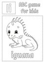 Letter I is for iguana. ABC game for kids. Alphabet coloring page. Cartoon character. Word and letter. Vector illustration Royalty Free Stock Photo