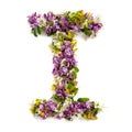 The letter ÃÂ«IÃÂ» made of various natural small flowers.