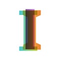 Letter I in overlay color transparency style isolated on white background. Alphabet folded from different retro colors