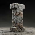 Realistic 3D Render Stone Letter I with Cracks and Moss, Generative AI Royalty Free Stock Photo
